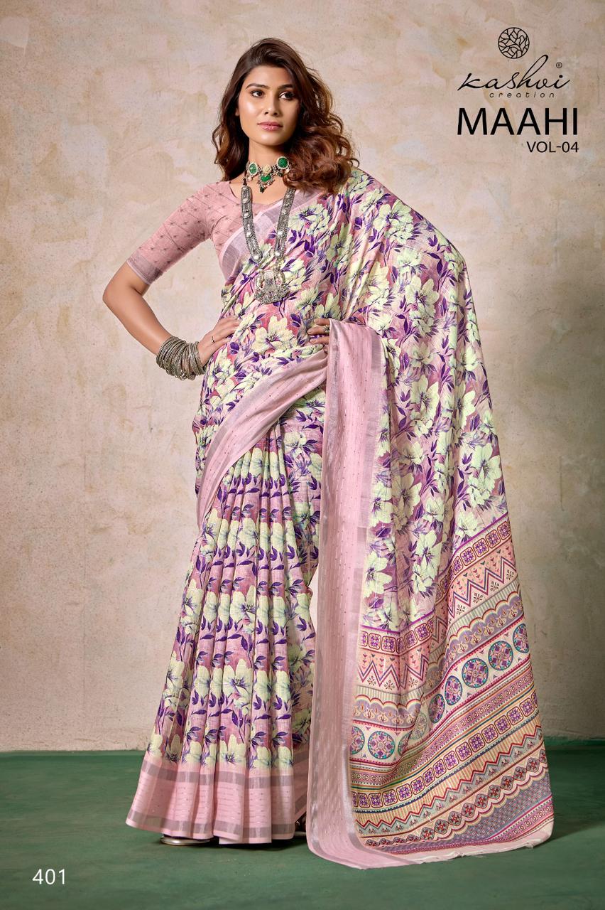 Maahi Vol 4 By Kashvi Linen Printed Saree Wholesalers In Delhi